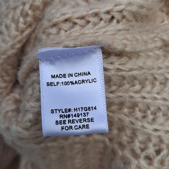 Onetheland Lace Up Arm Dolman Sleeve 100% Acryliv Beige Knit Sweater Size M - Picture 9 of 14